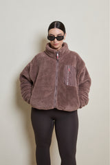 TEDDY FLEECE ZIP JACKET IN MOCHA