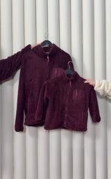 TEDDY FLEECE ZIP JACKET IN CHERRY COLA