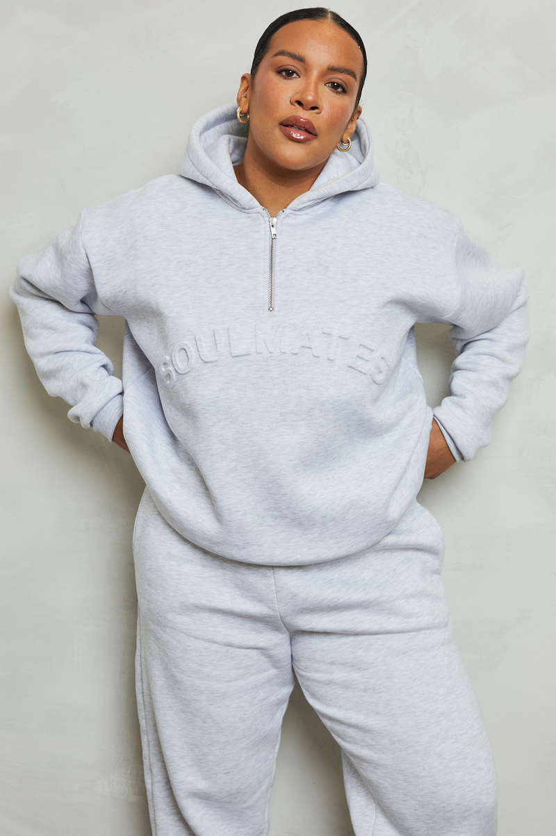 Soulmates half zip hoodie in grey marl