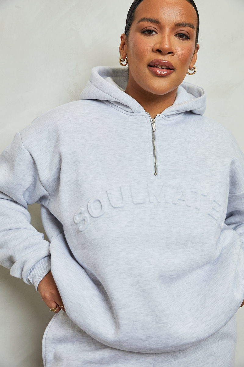 Soulmates half zip hoodie in grey marl