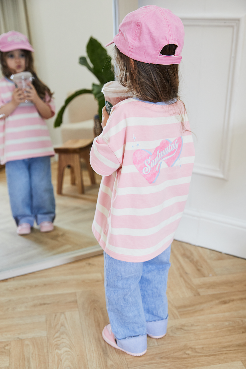 Mini soulmates stripe t-shirt in pink