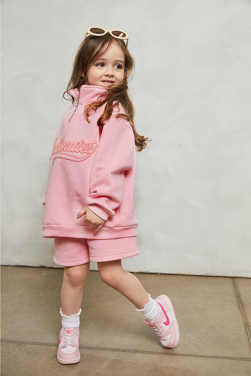 Mini soulmates half zip sweatshirt in pink