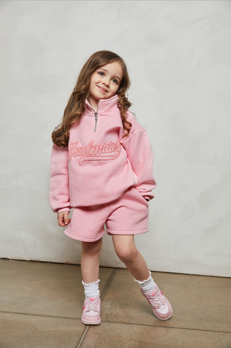 Mini soulmates half zip sweatshirt in pink