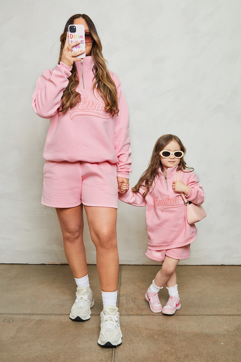 Mini soulmates half zip sweatshirt in pink