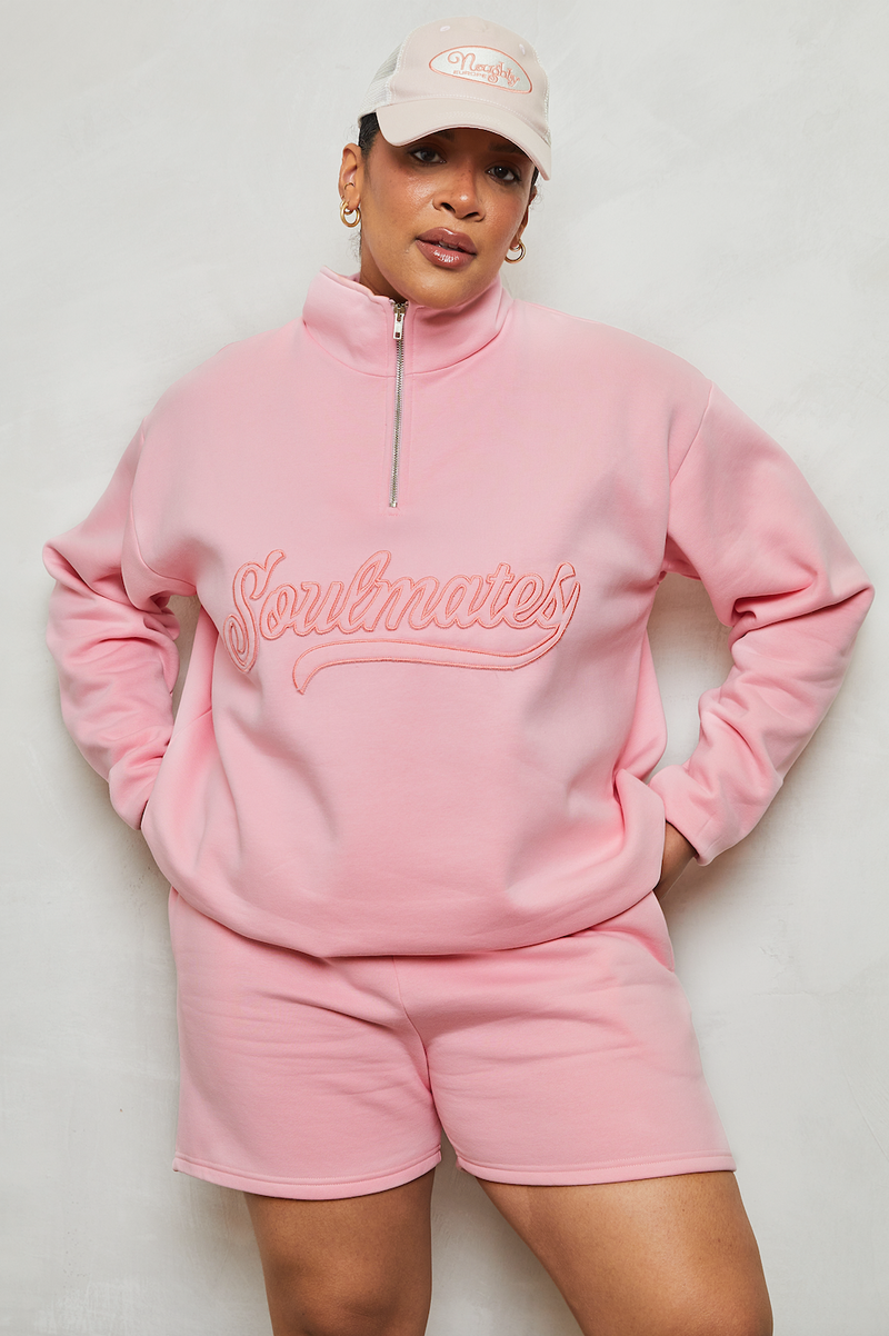 Soulmates half zip sweatshirt in pink