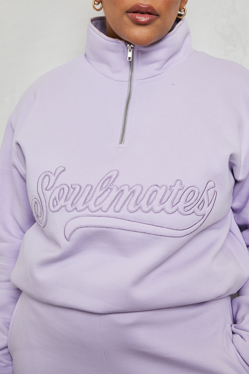 Soulmates half zip sweatshirt in lilac