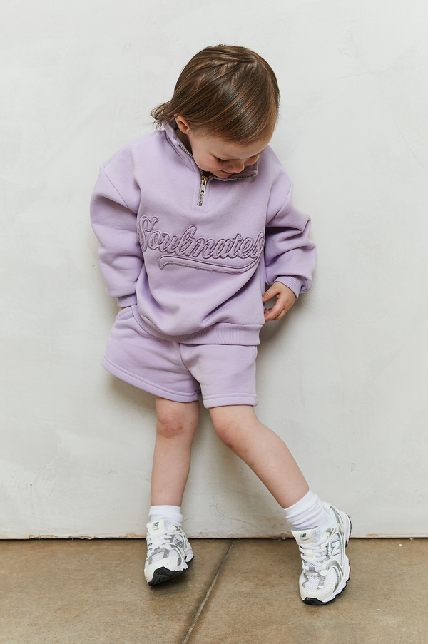 Mini soulmates half zip sweatshirt in lilac