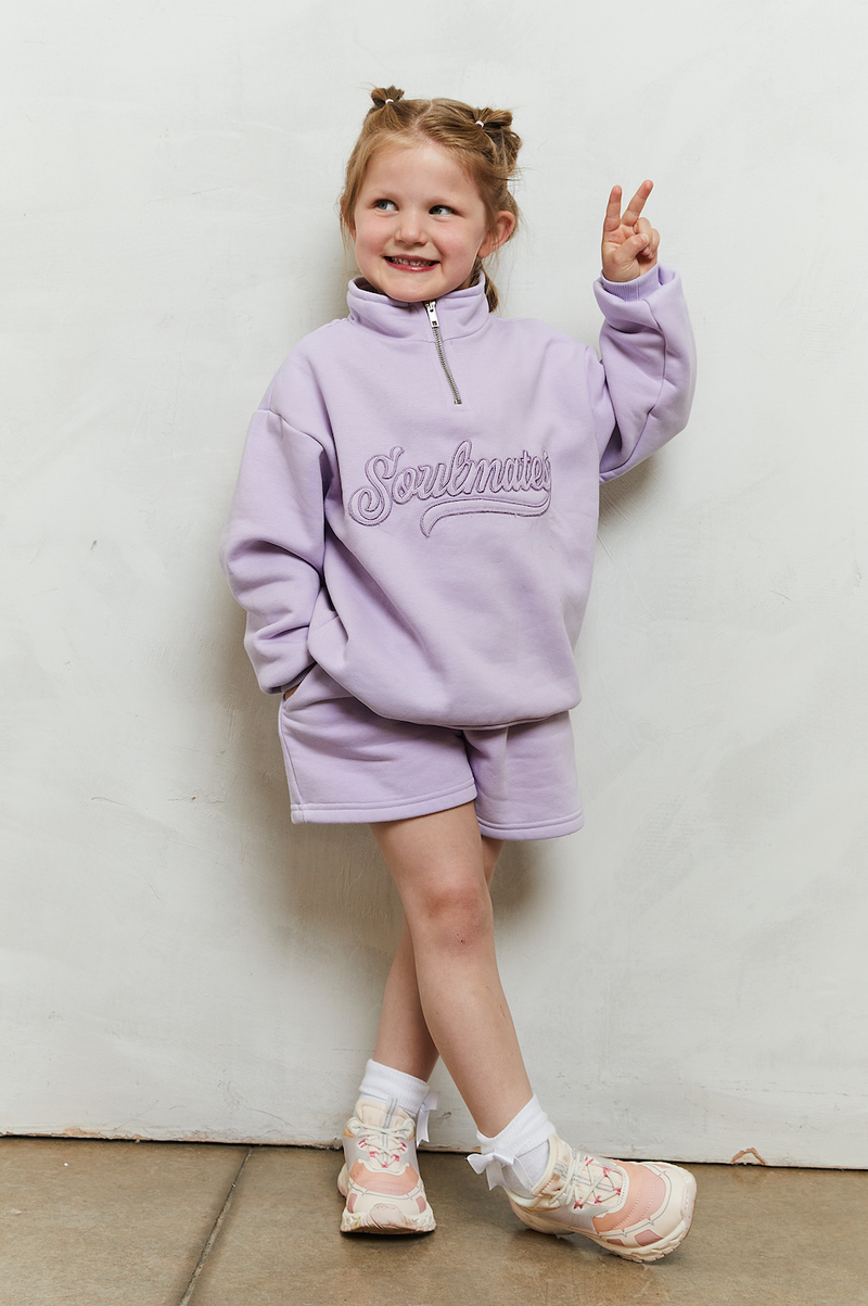 Mini soulmates half zip sweatshirt in lilac