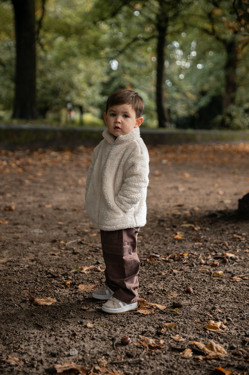 MINI TEDDY FLEECE ZIP JACKET IN CREAM