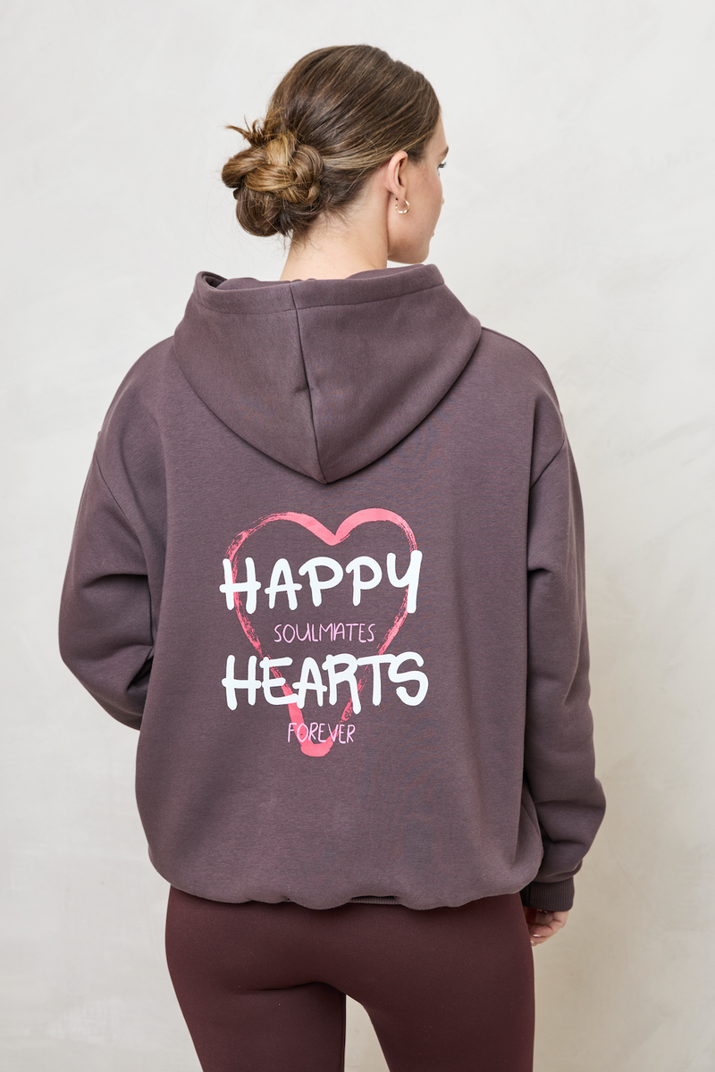 HAPPY HEARTS HOODIE IN CHOCOLATE BROWN