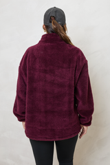 TEDDY FLEECE ZIP JACKET IN CHERRY COLA