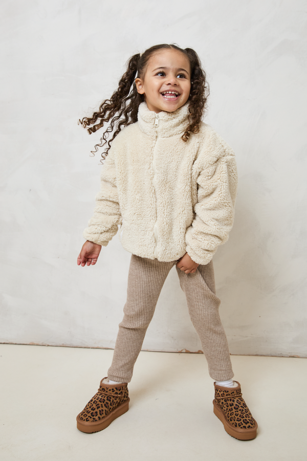 MINI TEDDY FLEECE ZIP JACKET IN CREAM