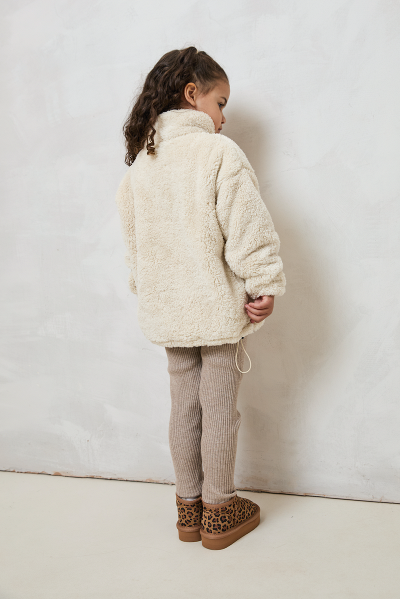 MINI TEDDY FLEECE ZIP JACKET IN CREAM