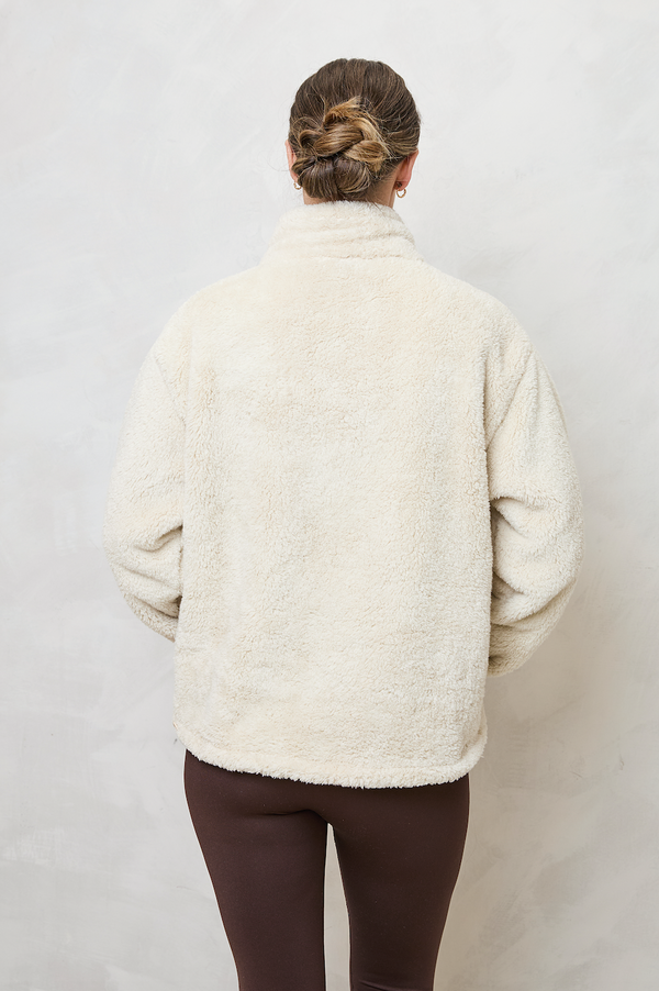 TEDDY FLEECE ZIP JACKET IN CREAM