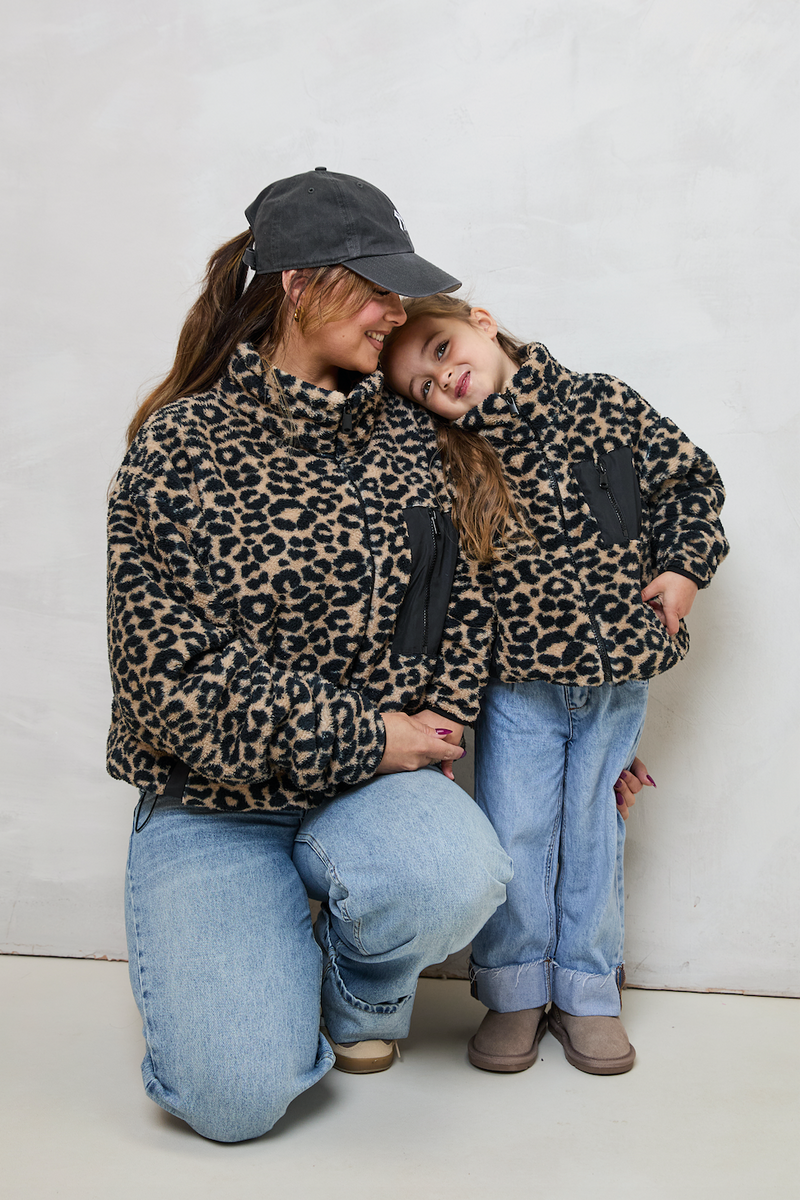 MINI TEDDY FLEECE ZIP JACKET IN LEOPARD PRE ORDER