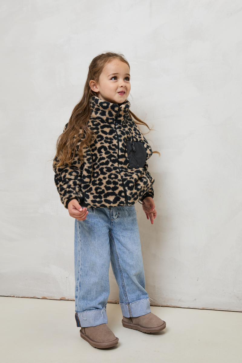 MINI TEDDY FLEECE ZIP JACKET IN LEOPARD PRE ORDER