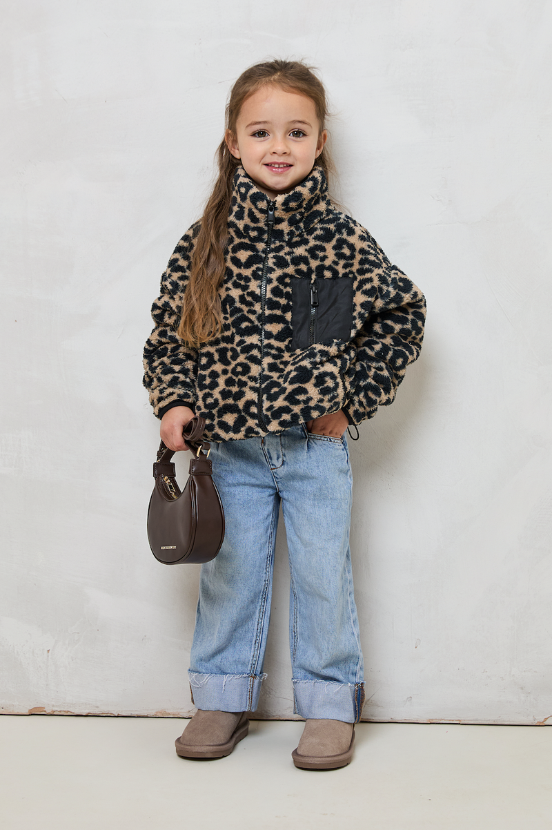 MINI TEDDY FLEECE ZIP JACKET IN LEOPARD PRE ORDER