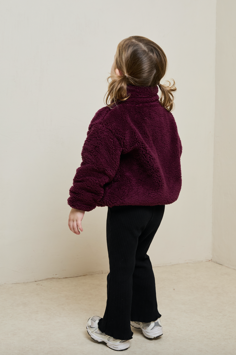 MINI TEDDY FLEECE ZIP JACKET IN CHERRY COLA