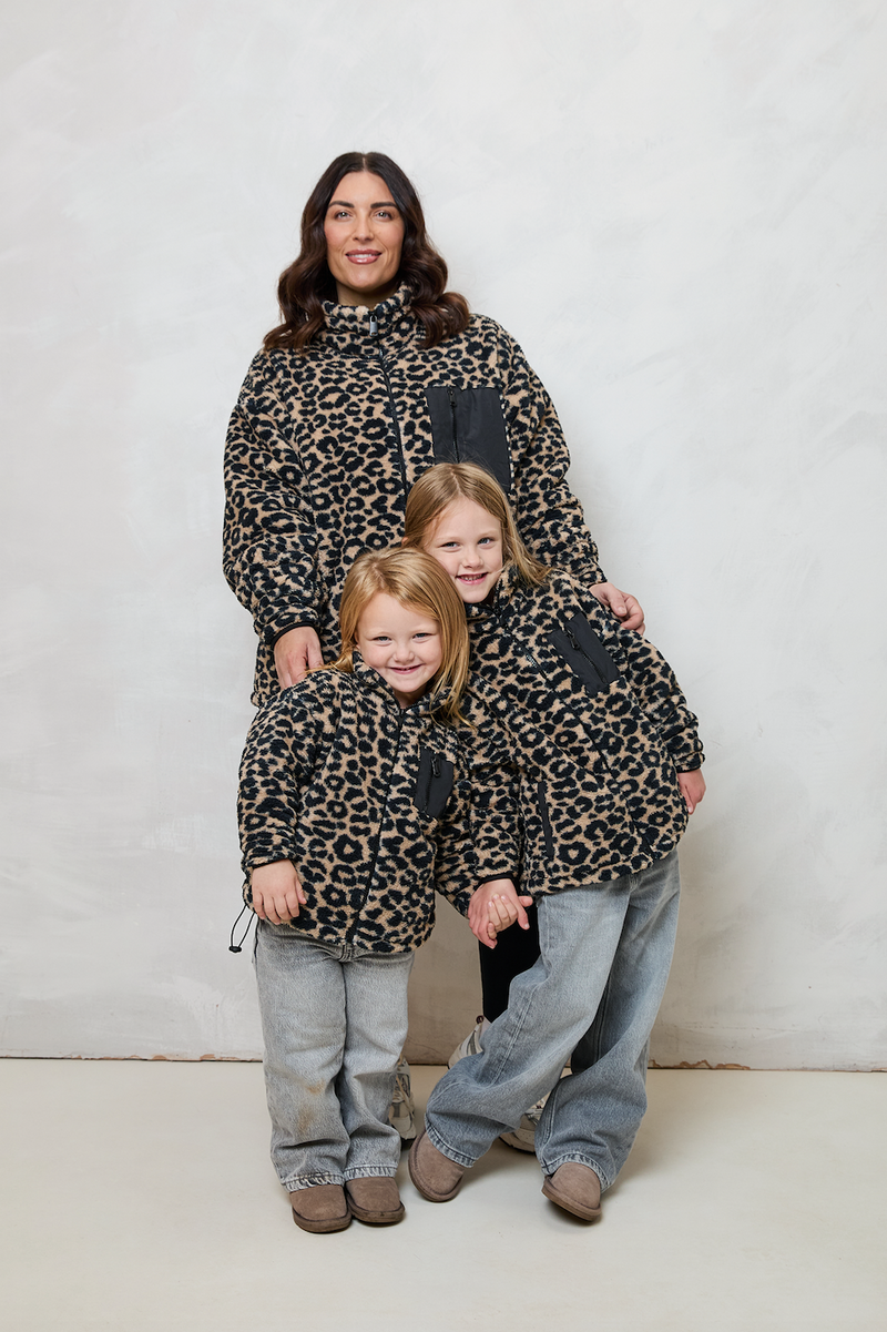 TEDDY FLEECE ZIP JACKET IN LEOPARD