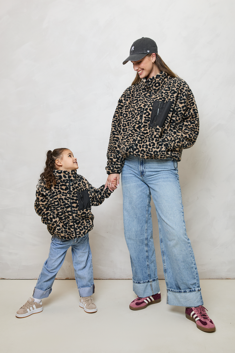 TEDDY FLEECE ZIP JACKET IN LEOPARD