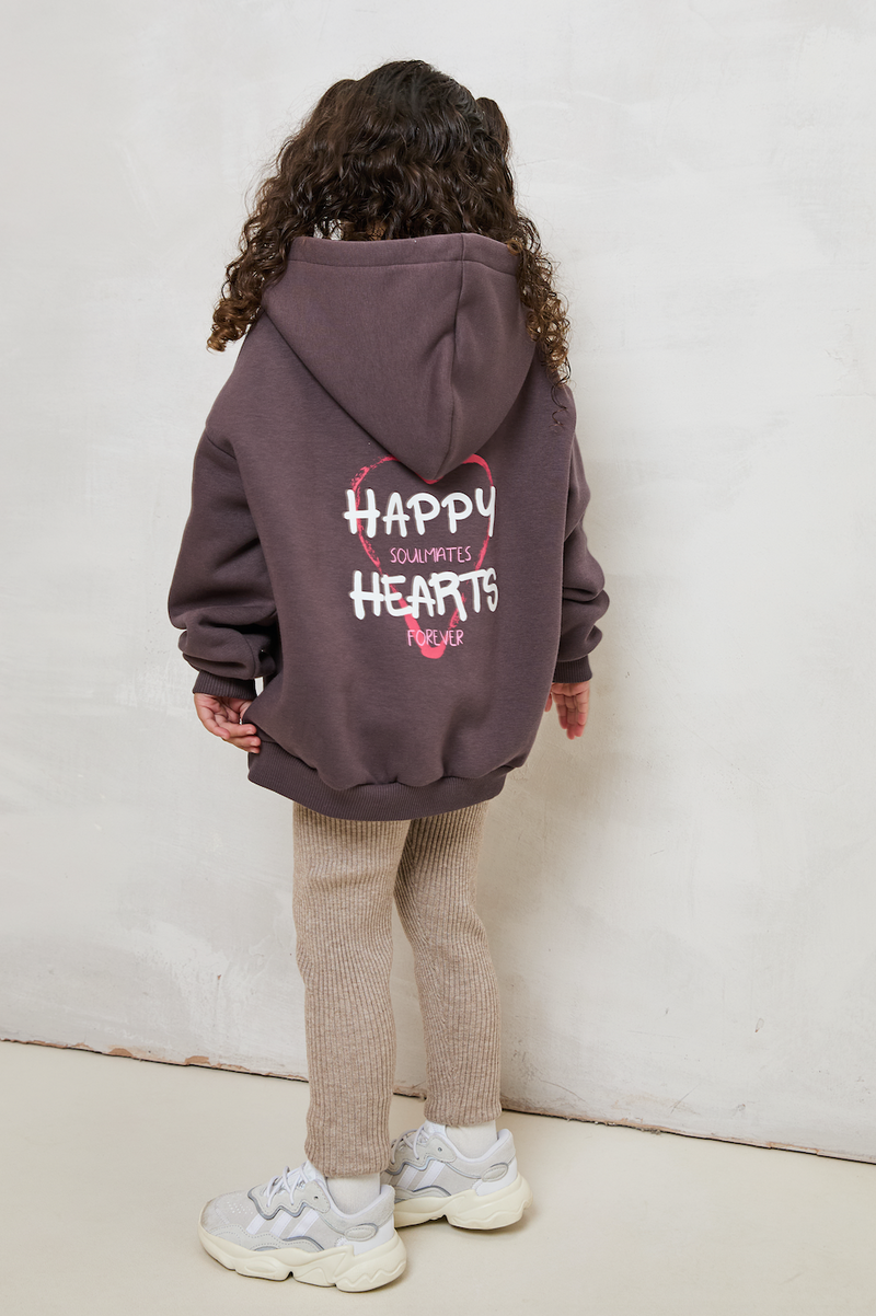 MINI HAPPY HEARTS HOODIE IN CHOCOLATE BROWN