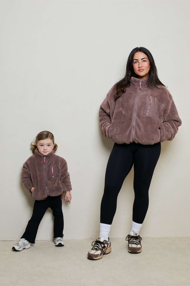 MINI TEDDY FLEECE ZIP JACKET IN MOCHA