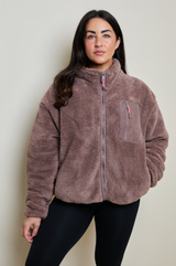 TEDDY FLEECE ZIP JACKET IN MOCHA