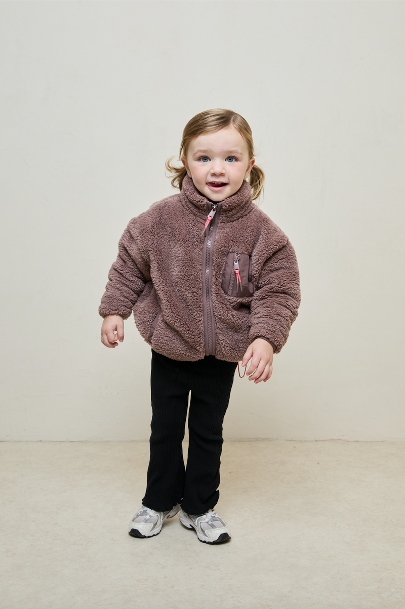 MINI TEDDY FLEECE ZIP JACKET IN MOCHA