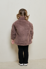 MINI TEDDY FLEECE ZIP JACKET IN MOCHA