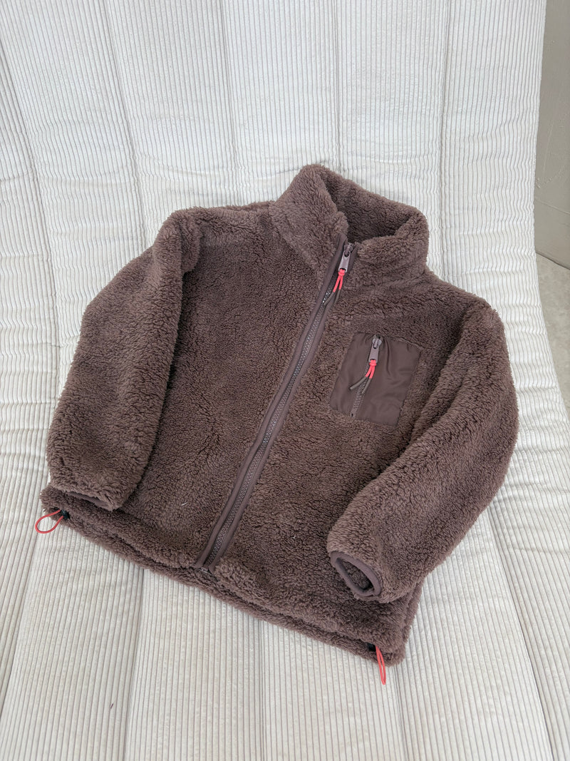 MINI TEDDY FLEECE ZIP JACKET IN MOCHA