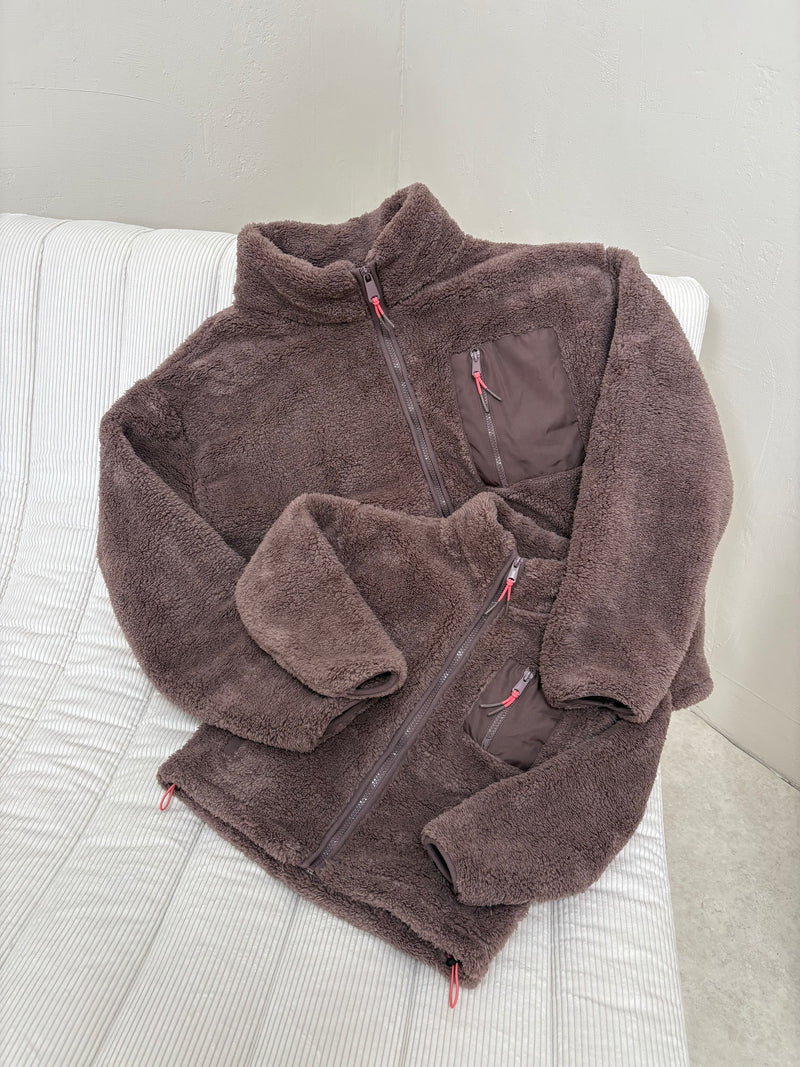 TEDDY FLEECE ZIP JACKET IN MOCHA